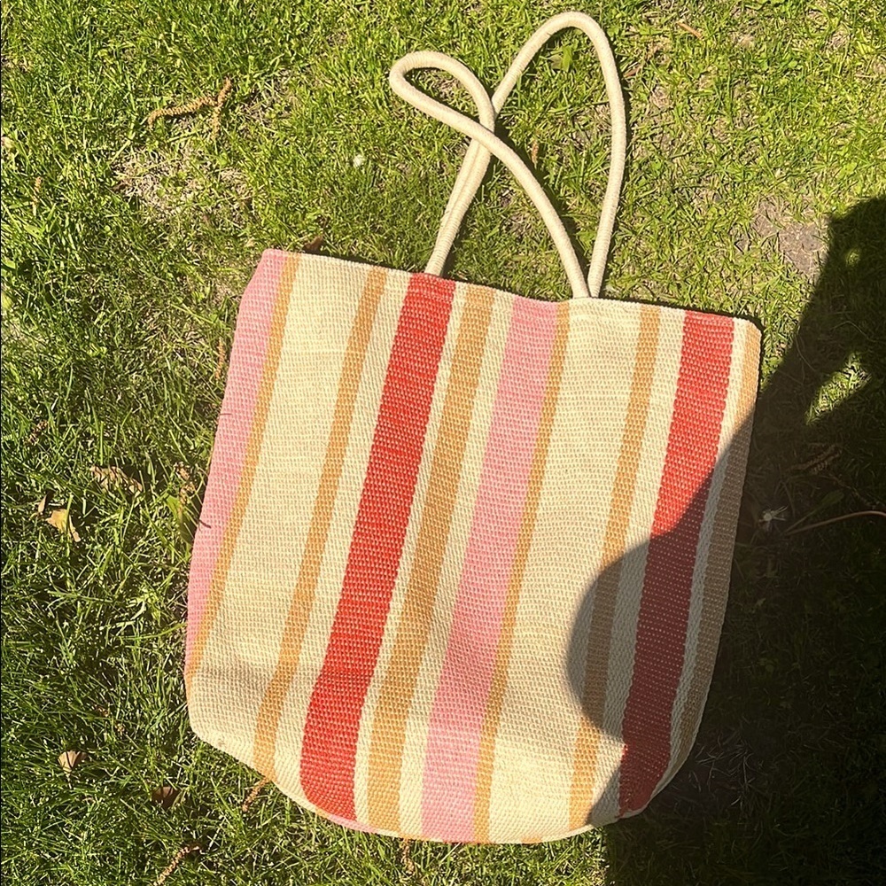 Striped Tote Bag - Pink, Red, Tan